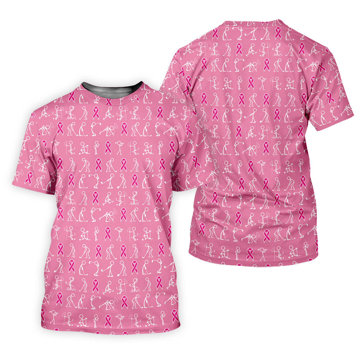 Funny Stick Figure Men's Golf Shirt, Breast Cancer Awareness Shirt, Pink Golf Shirt, Golf Shirts For Men