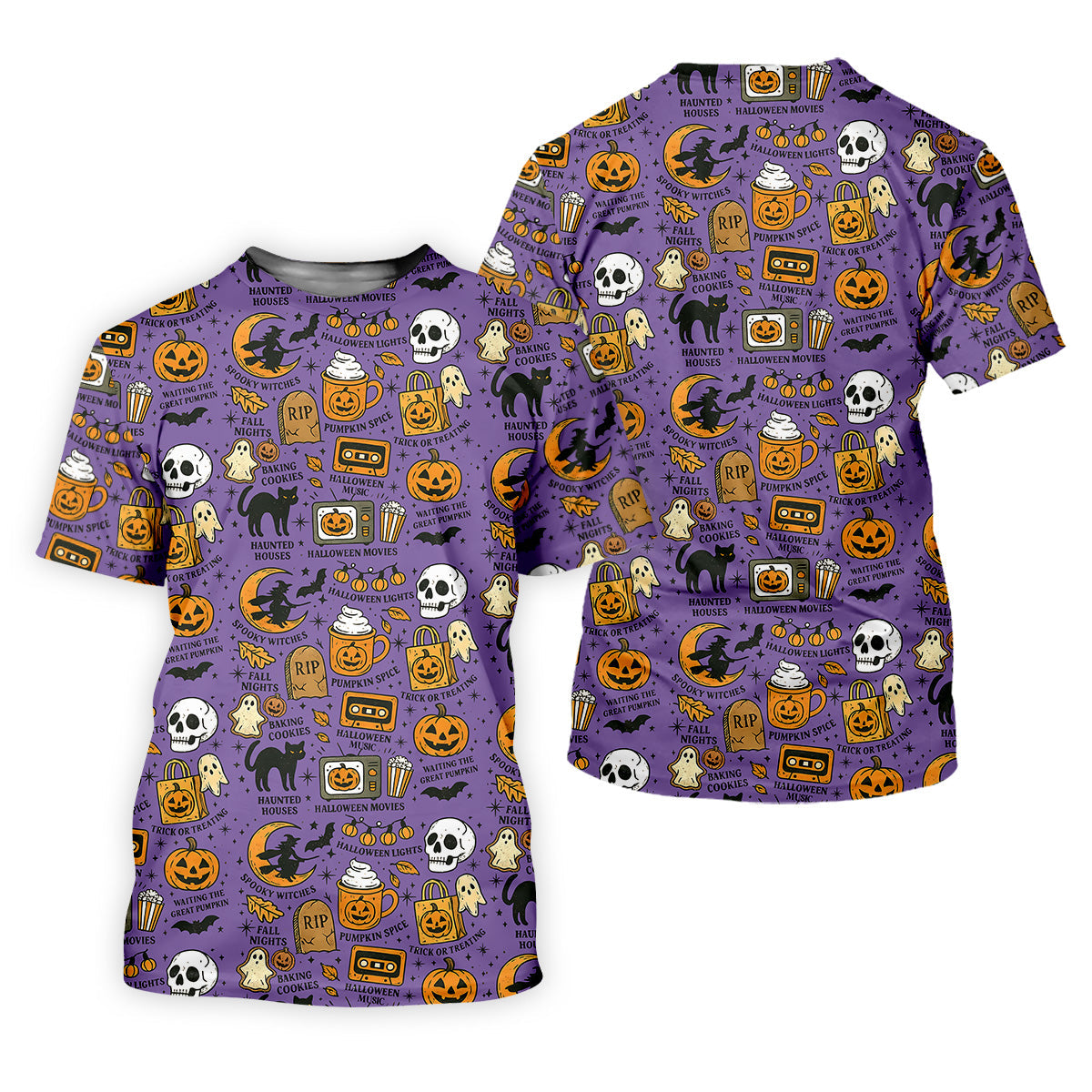 Purple Halloween Skull Golf Shirt, Spooky Cat, Halloween Theme Shirts, Ladies Golf Shirts, Golfing Apparel