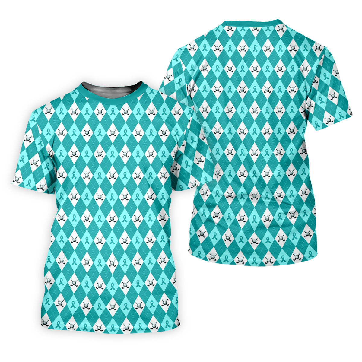 Ovarian Cancer Teal Argyle Womens Golf Shirts, Ovarian Cancer Awareness Shirt, Golf Gift For Womens