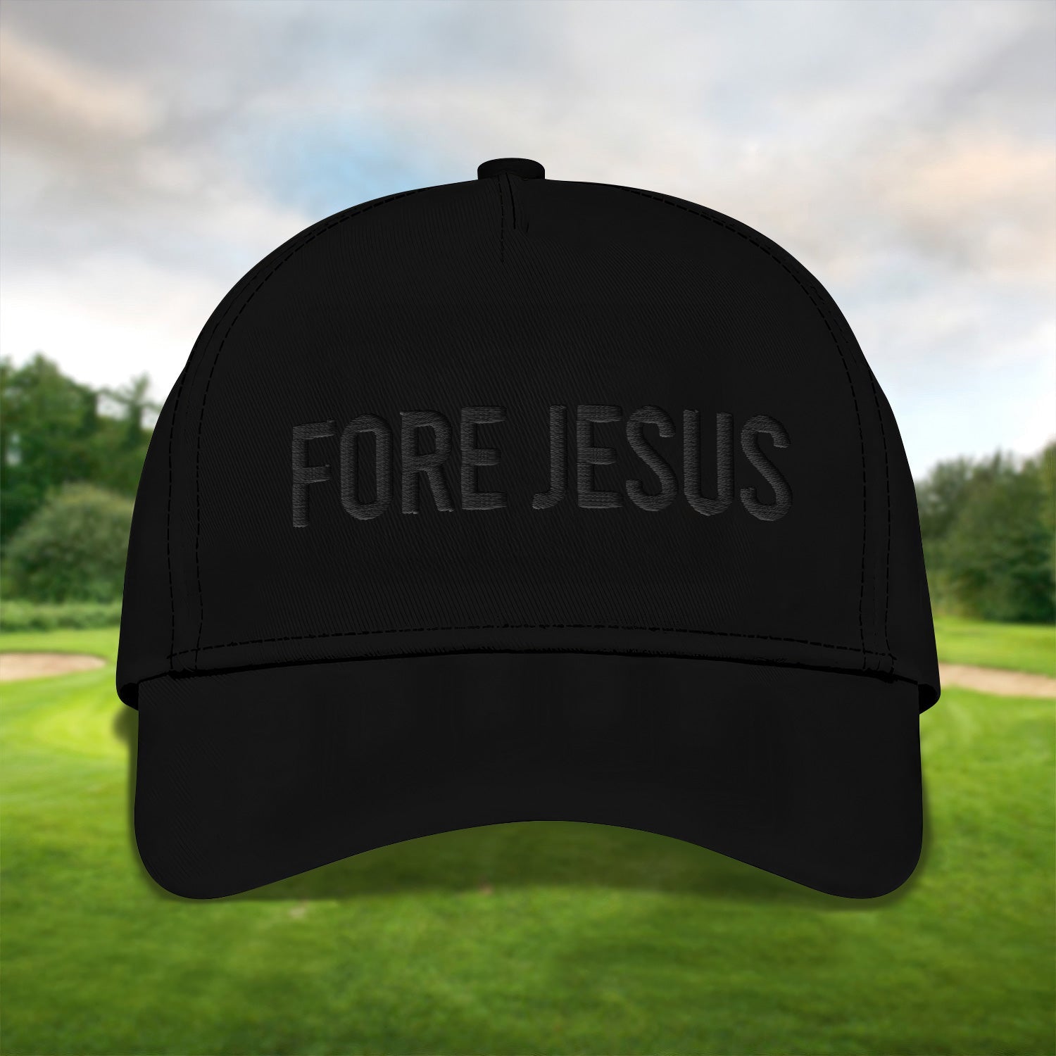 Fore Jesus Black Embroidered Baseball Cap, Funny Dad Hat, Christmas Golf Gift