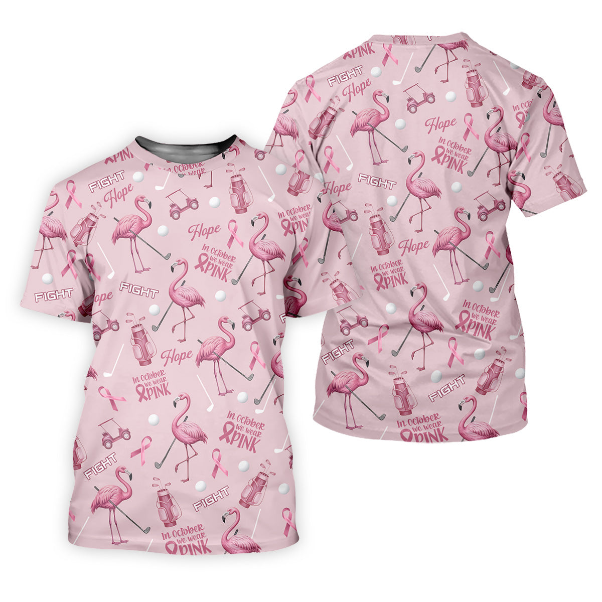 Funny Flamingo Pink Ribbon Men's Polo Shirt, Breast Cancer Awareness Shirt, Golf Shirts For Men