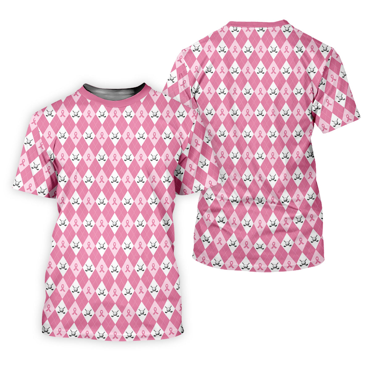 Breast Cancer Golf Shirt, Pink Golf Shirt Men, Pink Argyle Golf Shirt, Breast Cancer Awareness Shirts