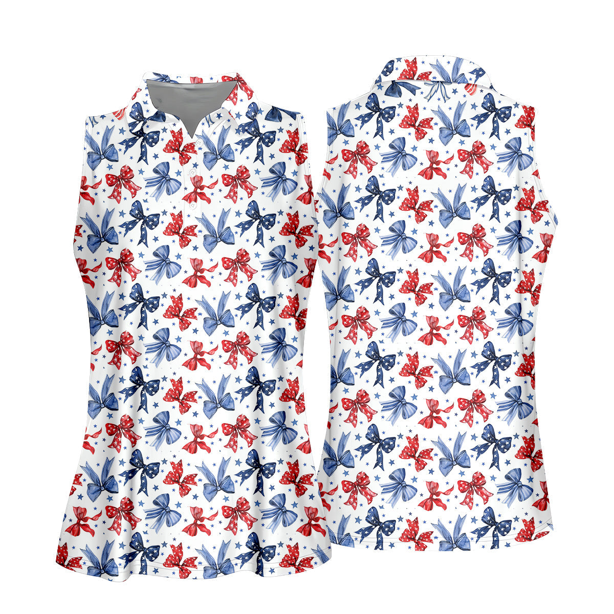 Red White & Blue Bows Shirt, Women's 4th Of July Shirts, Funny Womens Golf Polo Shirt, Custom Ladies Golf Shirt