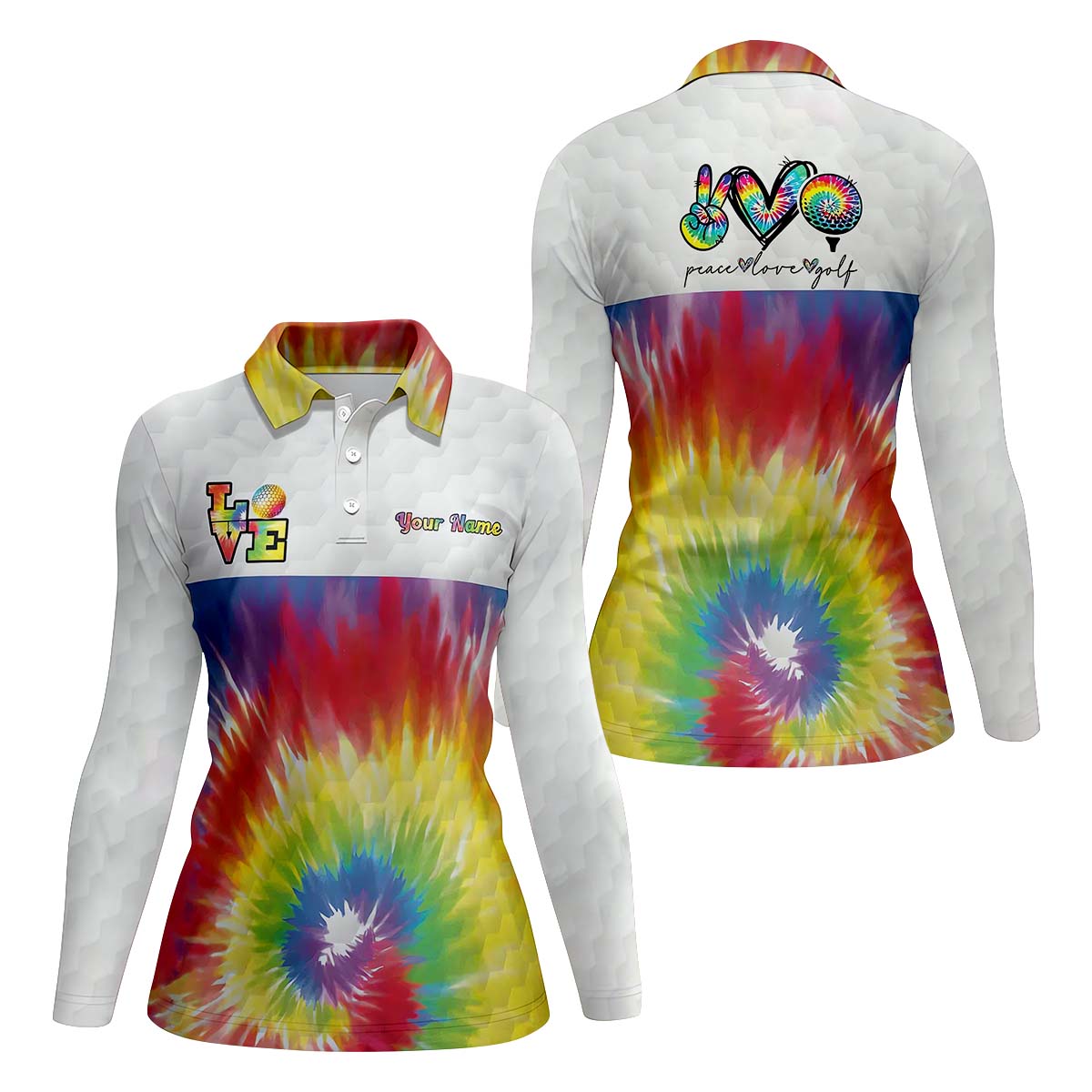 Peace Love Golf Tie Dye Custom Ladies Golf Shirt, Golfing Apparel, Womens Golf Gifts