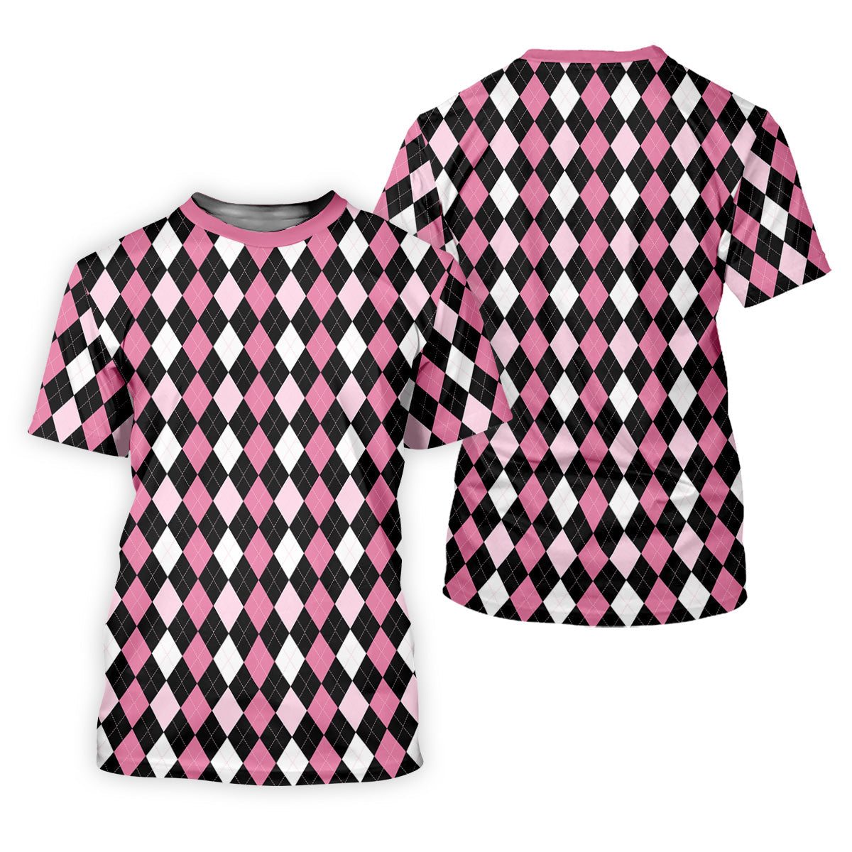 Black Pink Argyle Men's Golf Polo Shirt, Golf Gift For Men, Golfing Apparel, Matching Golf Shirt