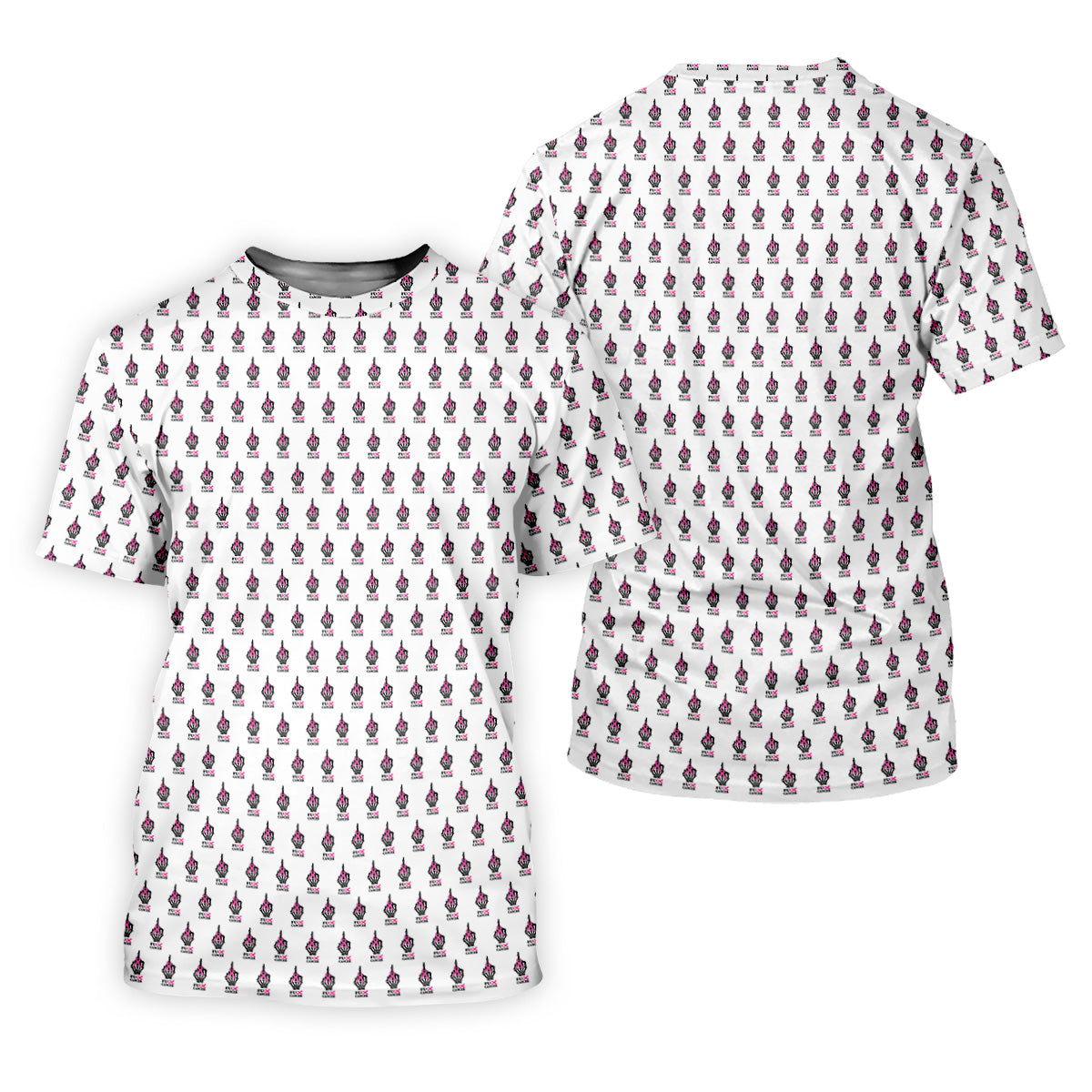 Funny Middle Finger Pink Ribbon Men's Golf Shirt, Breast Cancer Golf Shirt, Fun Golf Shirts For Men