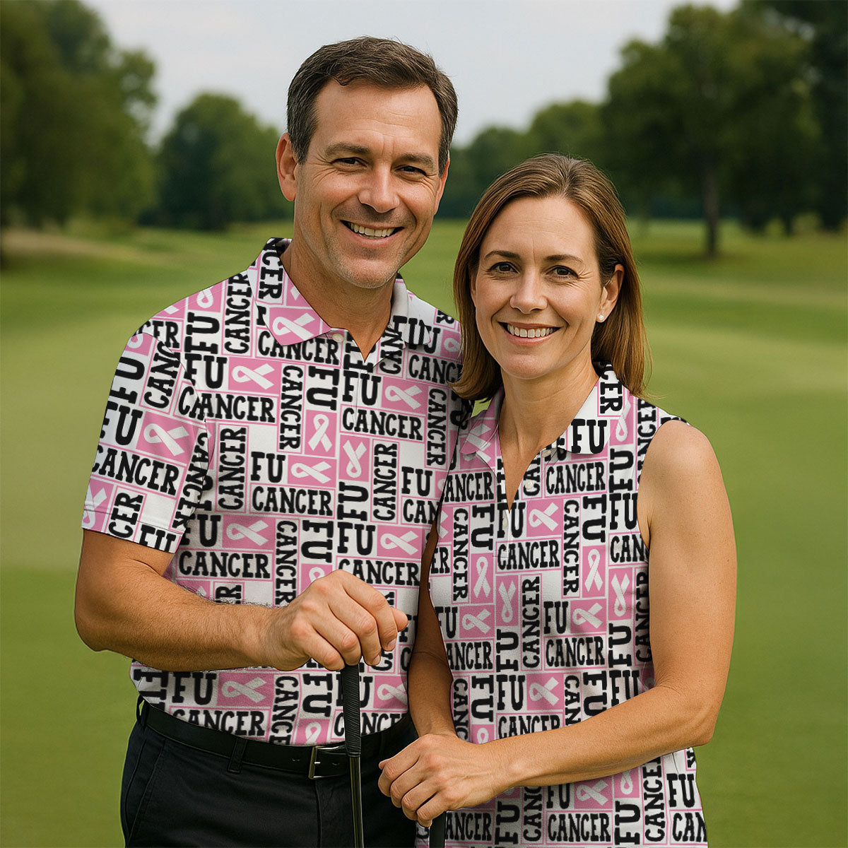 Fu Cancer Funny Men Golf Shirt, Breast Cancer Awareness Shirt, Pink Golf Shirt, Golf Shirts For Men