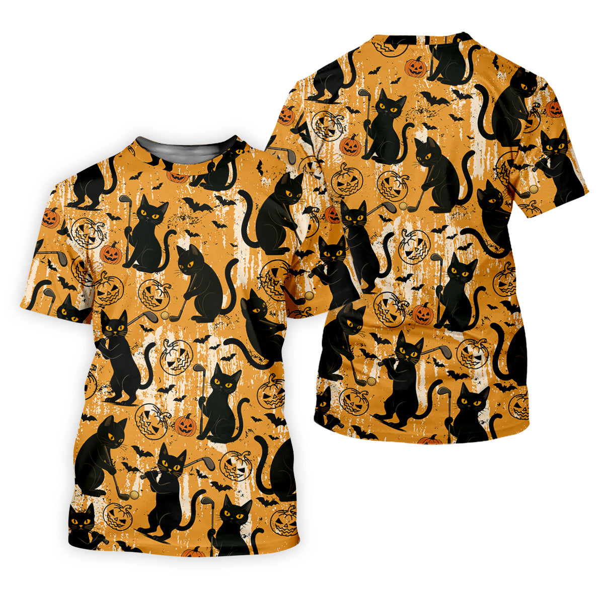 Funny Black Cat Men's Golf Polo Shirt, Halloween Golf Shirt, Halloween Polo Shirt, Golf Gift For Him