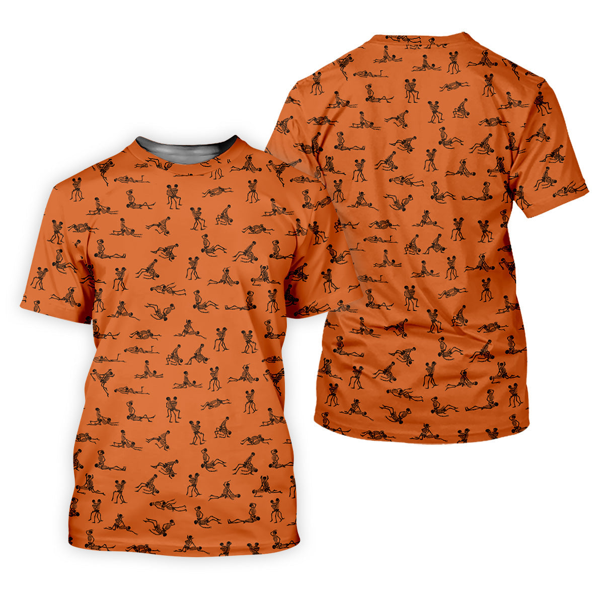 Orange And White Funny Skeleton Sex Position Golf Shirt, Halloween Gift Idea, Ladies Golf Shirts