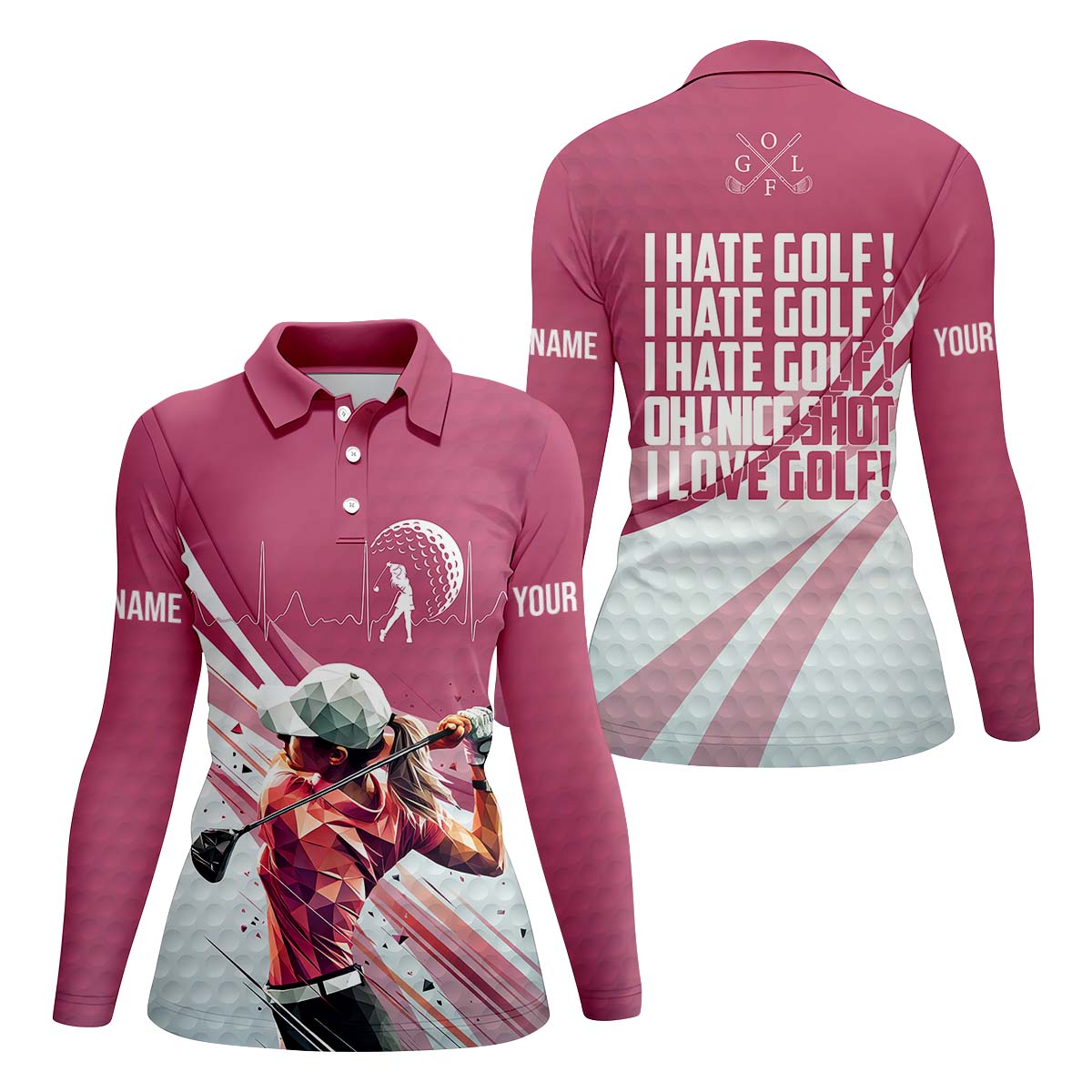 I Hate Golf Nice Shot I Love Golf Custom Womens Golf Polo Shirt, Golfing Apparel, Womens Golf Gifts