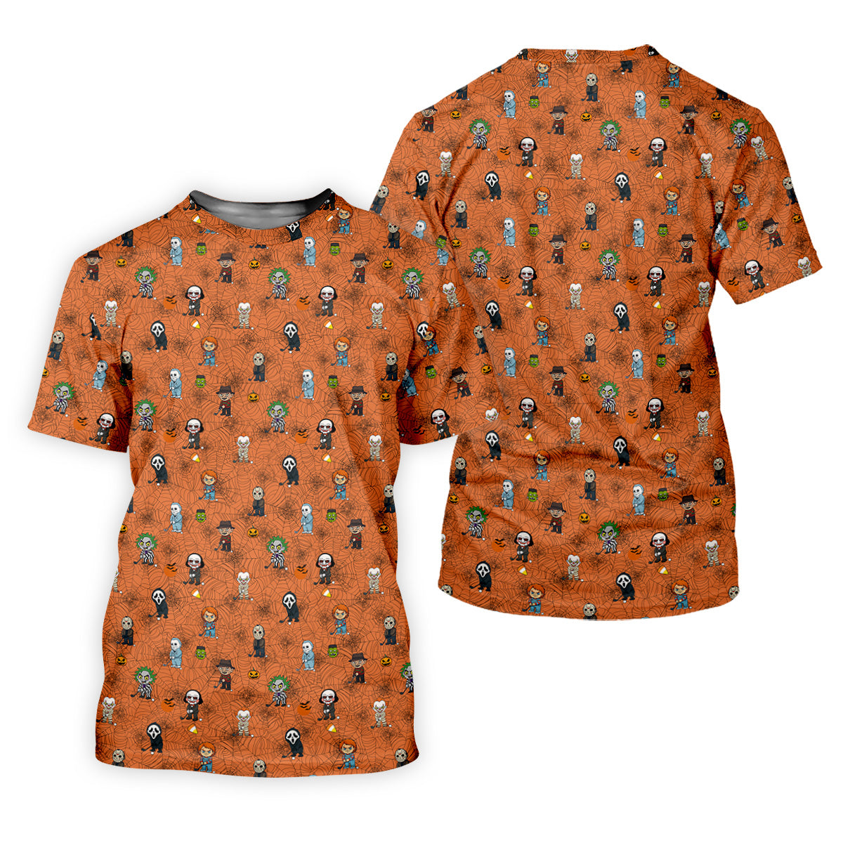 Funny Horror Character Orange Golf Polo Shirt, Horror Movie Shirt, Halloween Golf Shirt, Fun Golf Polos For Men