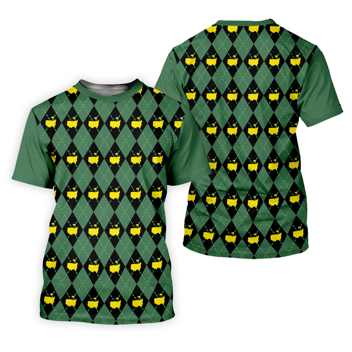 Green and Black Classic Argyle Golf Tops For Men, Mens Golf Polo Shirts, Golfing Apparel