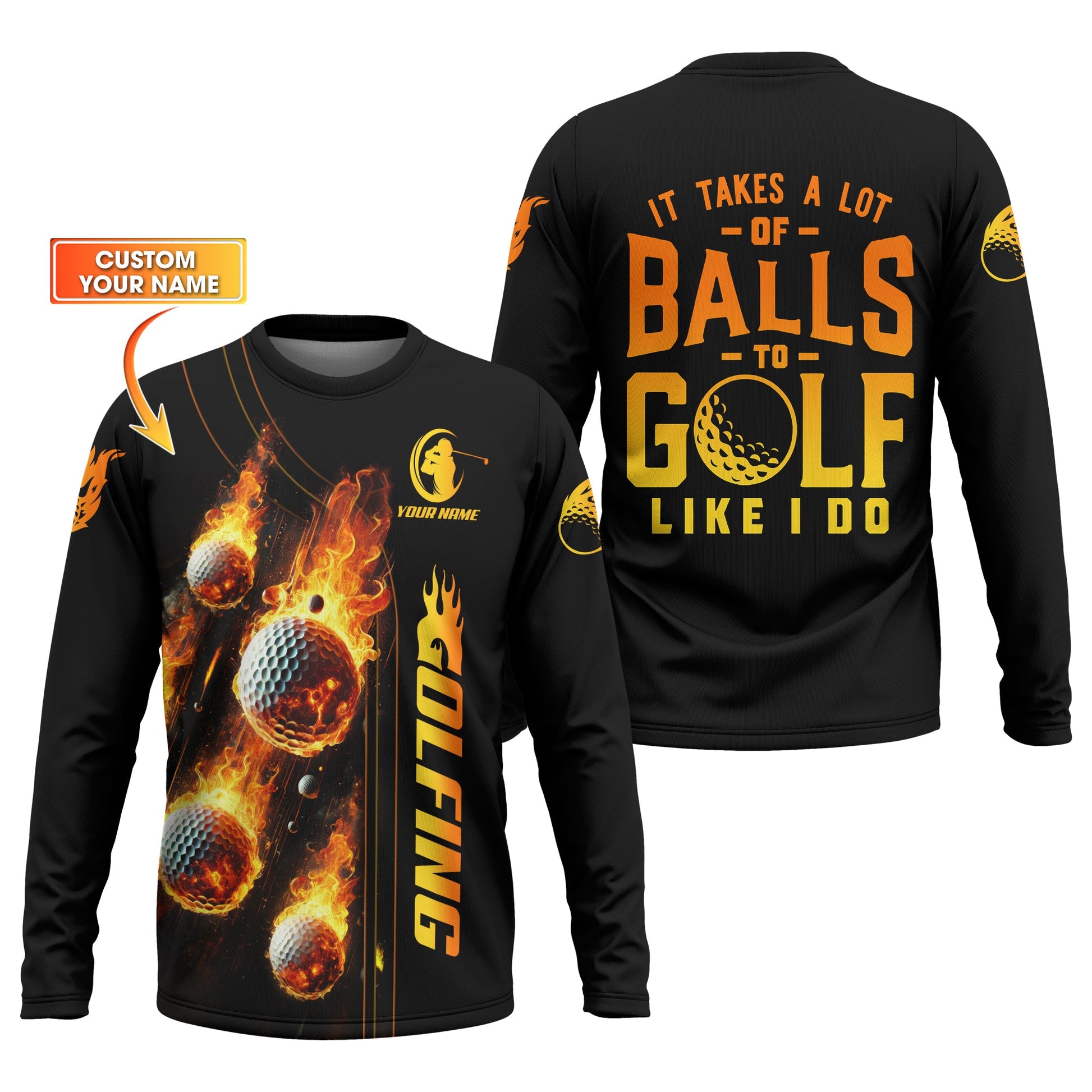 Fire Golf Ball Men's Golf Polo Shirt, Golfing Apparel, Mens Golf Gift, Gift For Golf Lovers