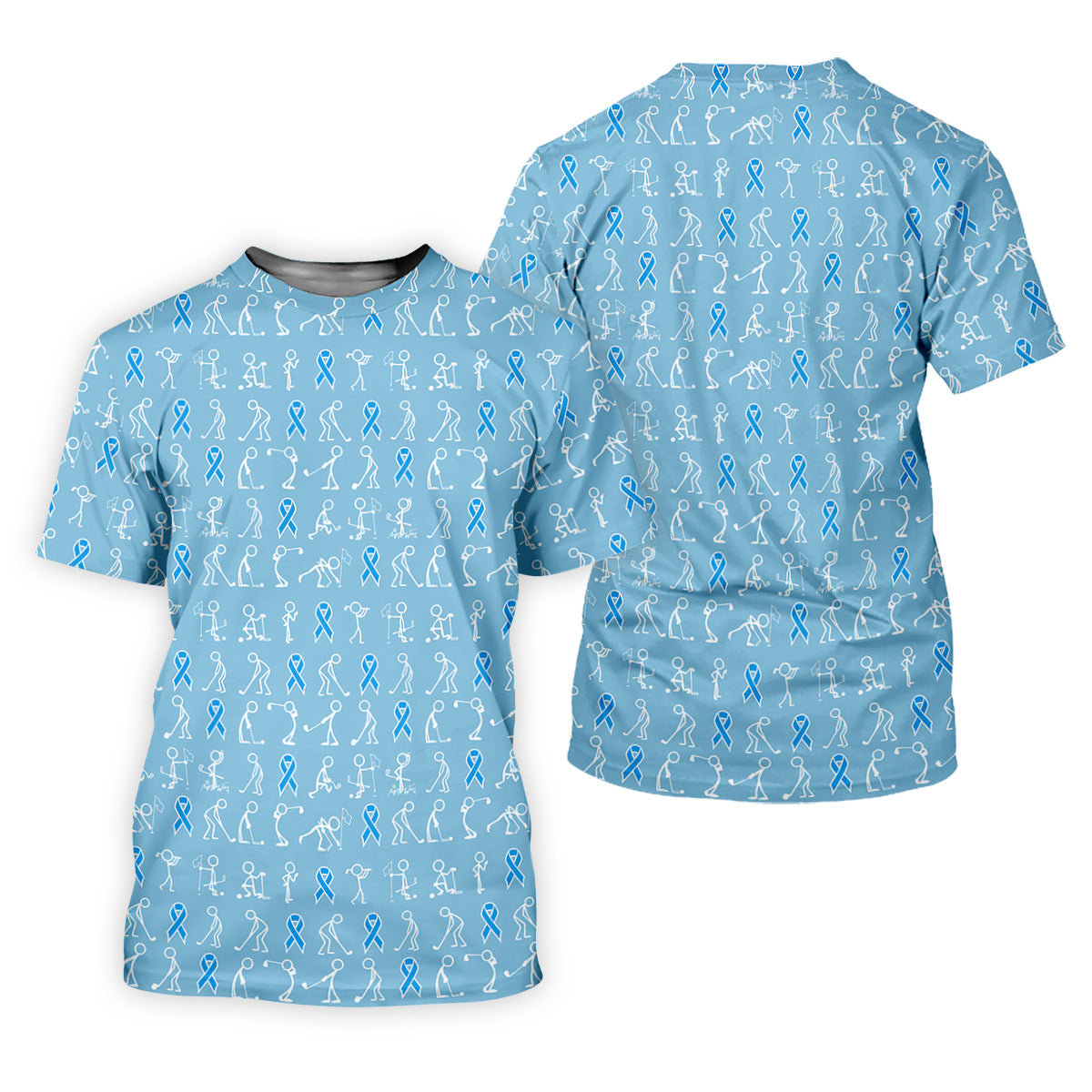 Funny Stick Figure Men's Golf Shirt, Prostate Cancer Awareness Shirt, Blue Golf Shirt, Golf Gift For Men