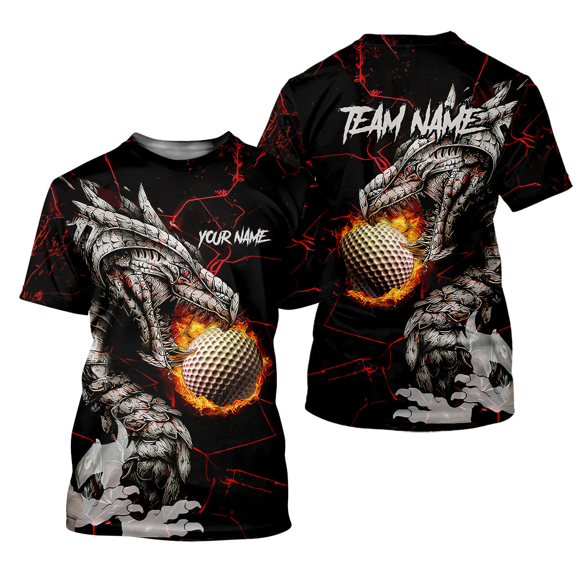 Flaming Dragon Custom Golf Polo Shirt, Dad Golf Gift, Golf Lover Gifts