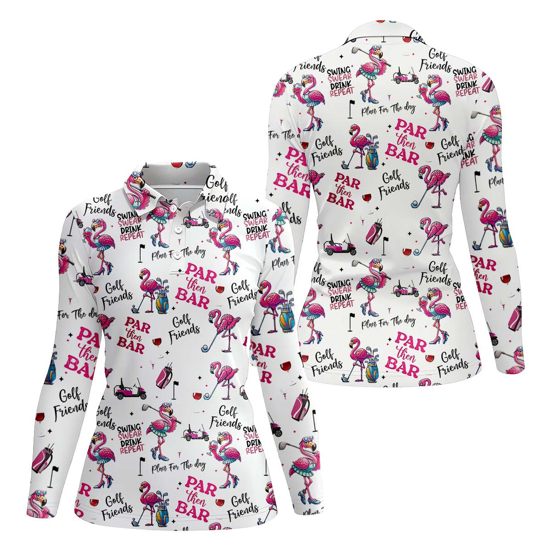 Par Then Bar Flamingo Funny Womens Golf Polo Shirt, Custom Ladies Golf Shirt