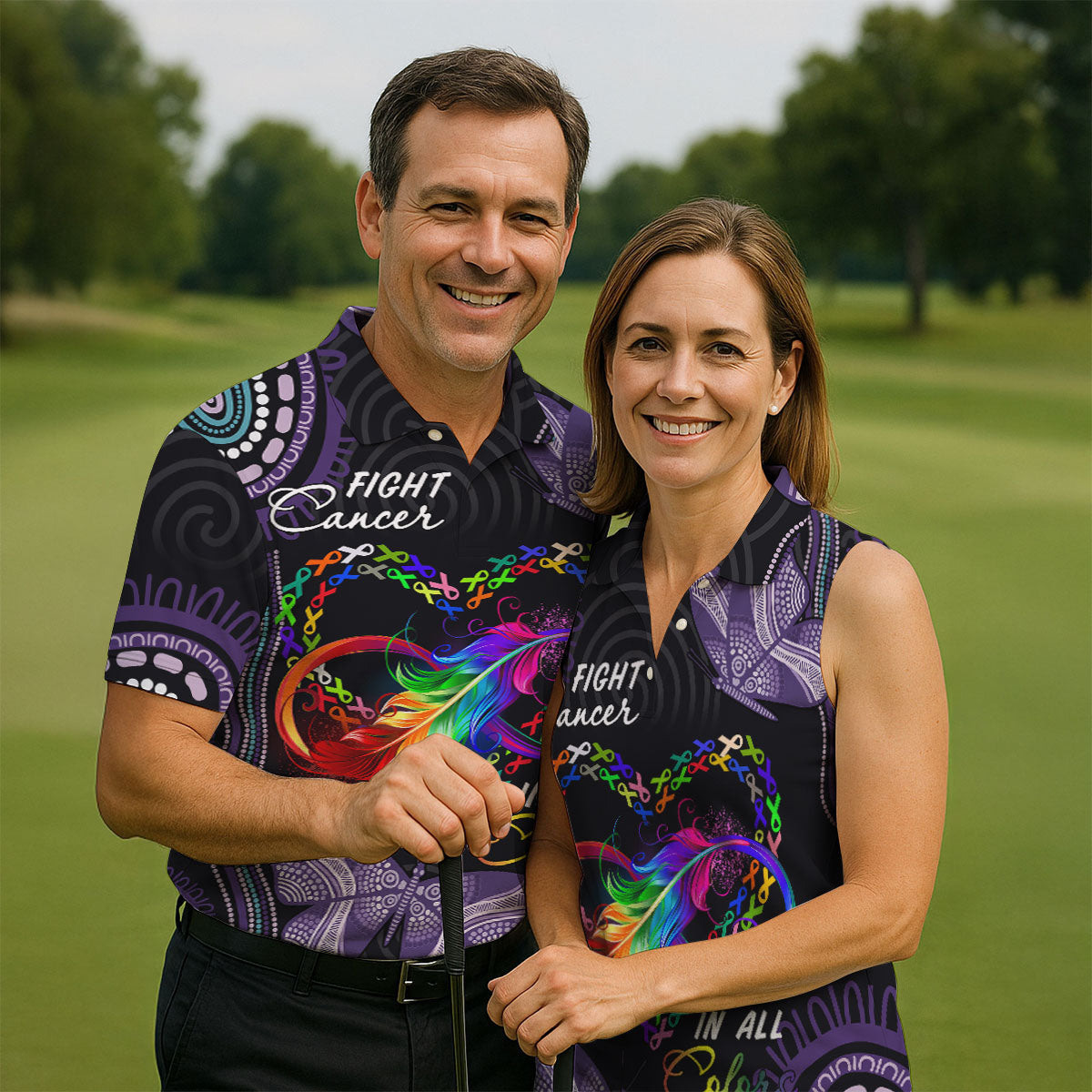 Fight Cancer In All Color Men's Golf Shirt, Cancer Awareness Shirt, Cancer Survivor Shirt, Golf Gift For Men