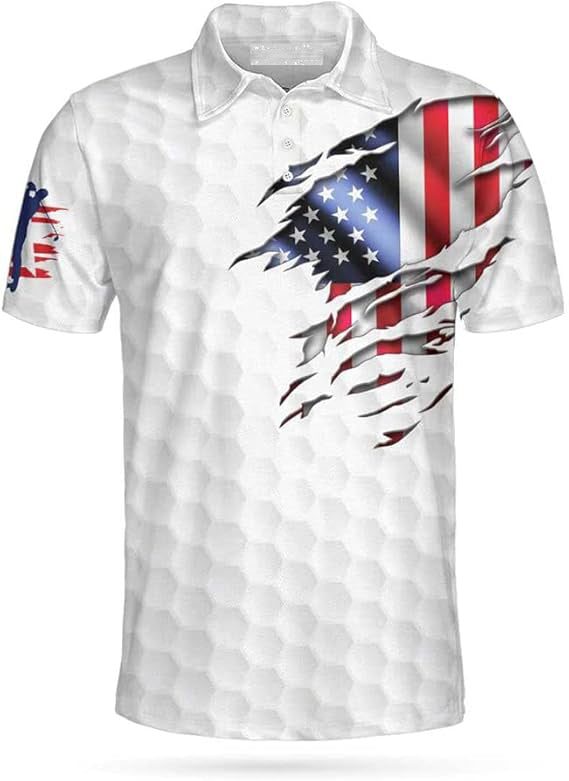 American Flag Men's Golf Polo Shirt,US Patriotic Pride Men's Golf Polo Shirt, Patriotic Golf Shirt, USA Golf Shirt