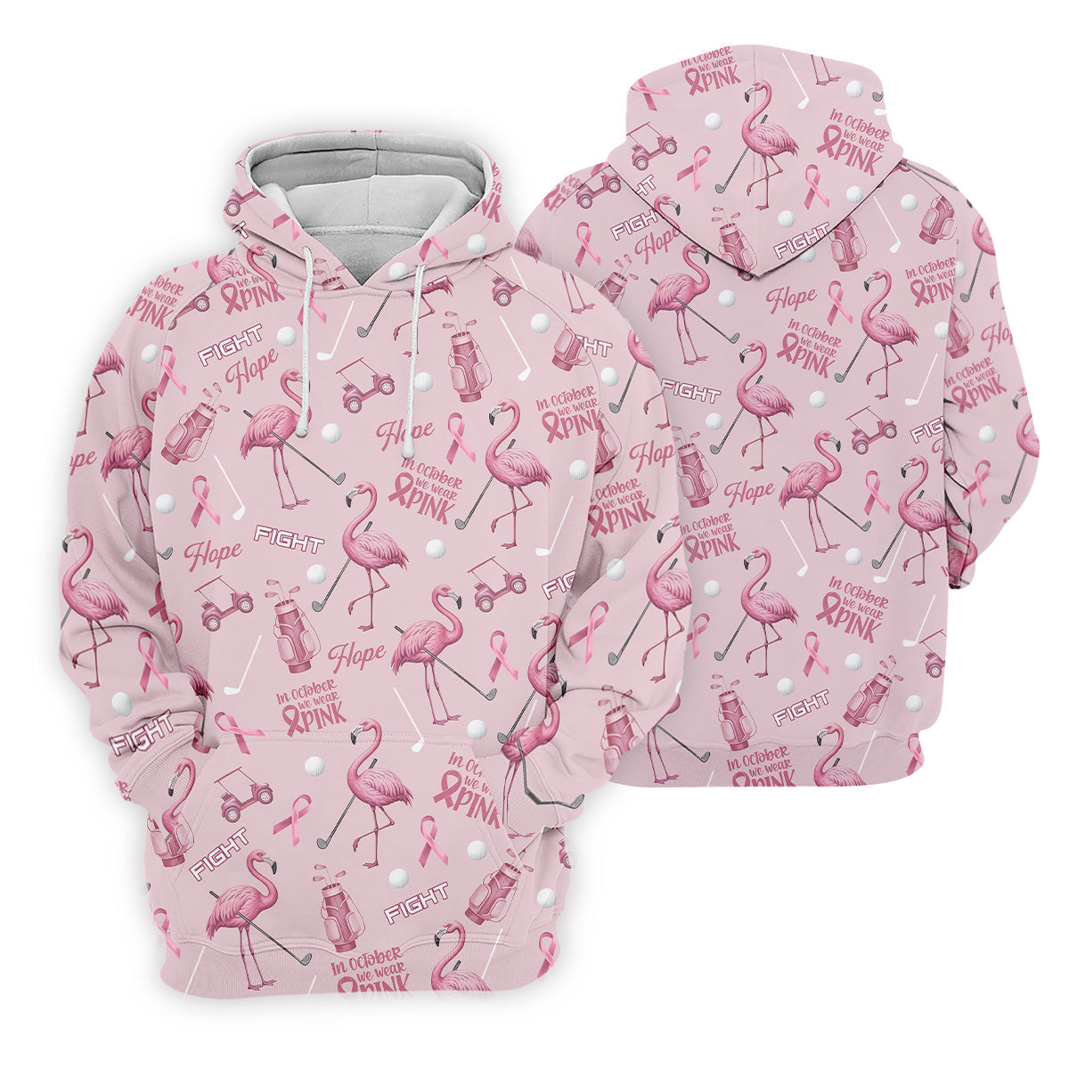 Funny Flamingo Pink Ribbon Men's Polo Shirt, Breast Cancer Awareness Shirt, Golf Shirts For Men