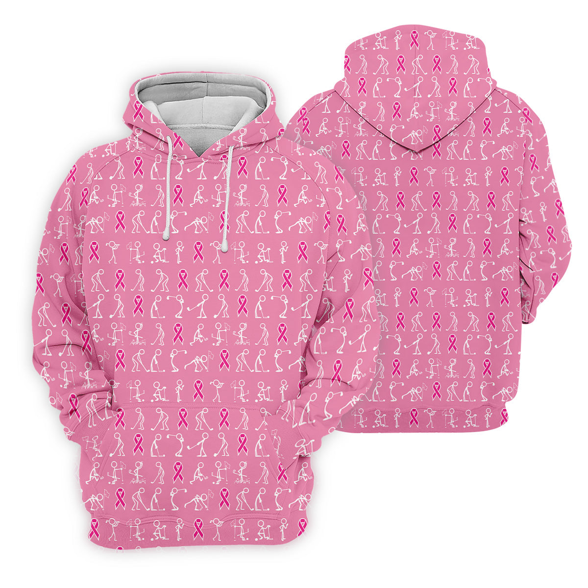 Funny Stick Figure Men's Golf Shirt, Breast Cancer Awareness Shirt, Pink Golf Shirt, Golf Shirts For Men