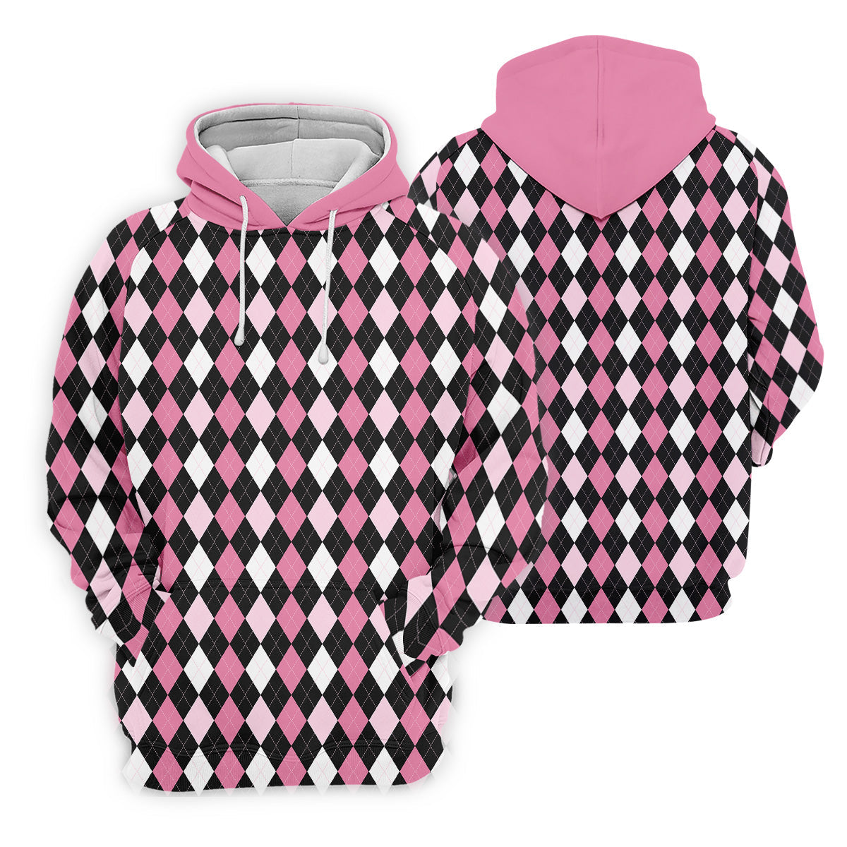 Black Pink Argyle Men's Golf Polo Shirt, Golf Gift For Men, Golfing Apparel, Matching Golf Shirt