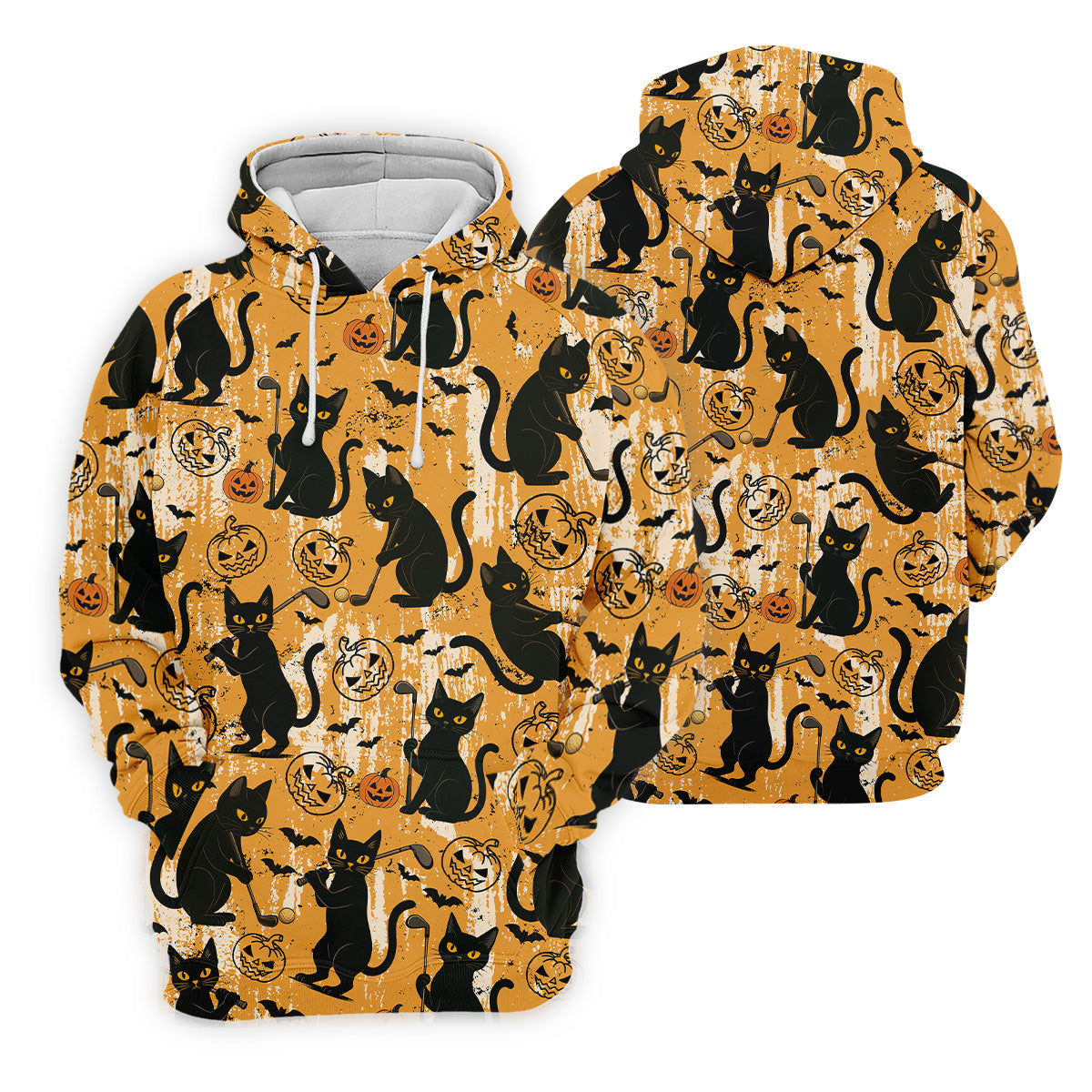 Funny Black Cat Men's Golf Polo Shirt, Halloween Golf Shirt, Halloween Polo Shirt, Golf Gift For Him