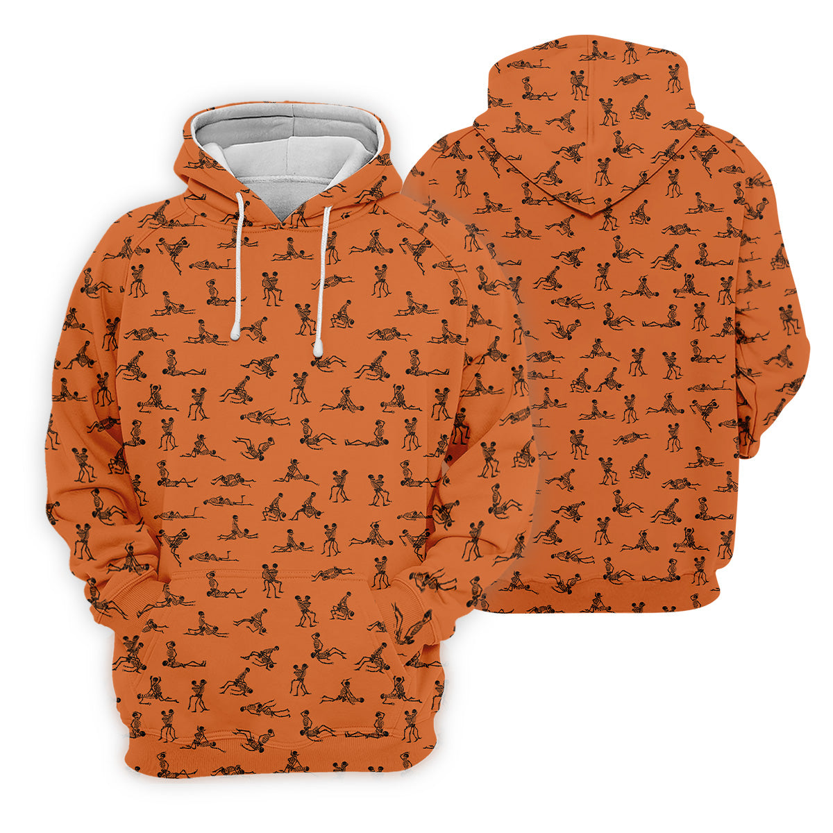 Orange And White Funny Skeleton Sex Position Golf Shirt, Halloween Gift Idea, Fun Golf Shirts For Men, Polo For Men