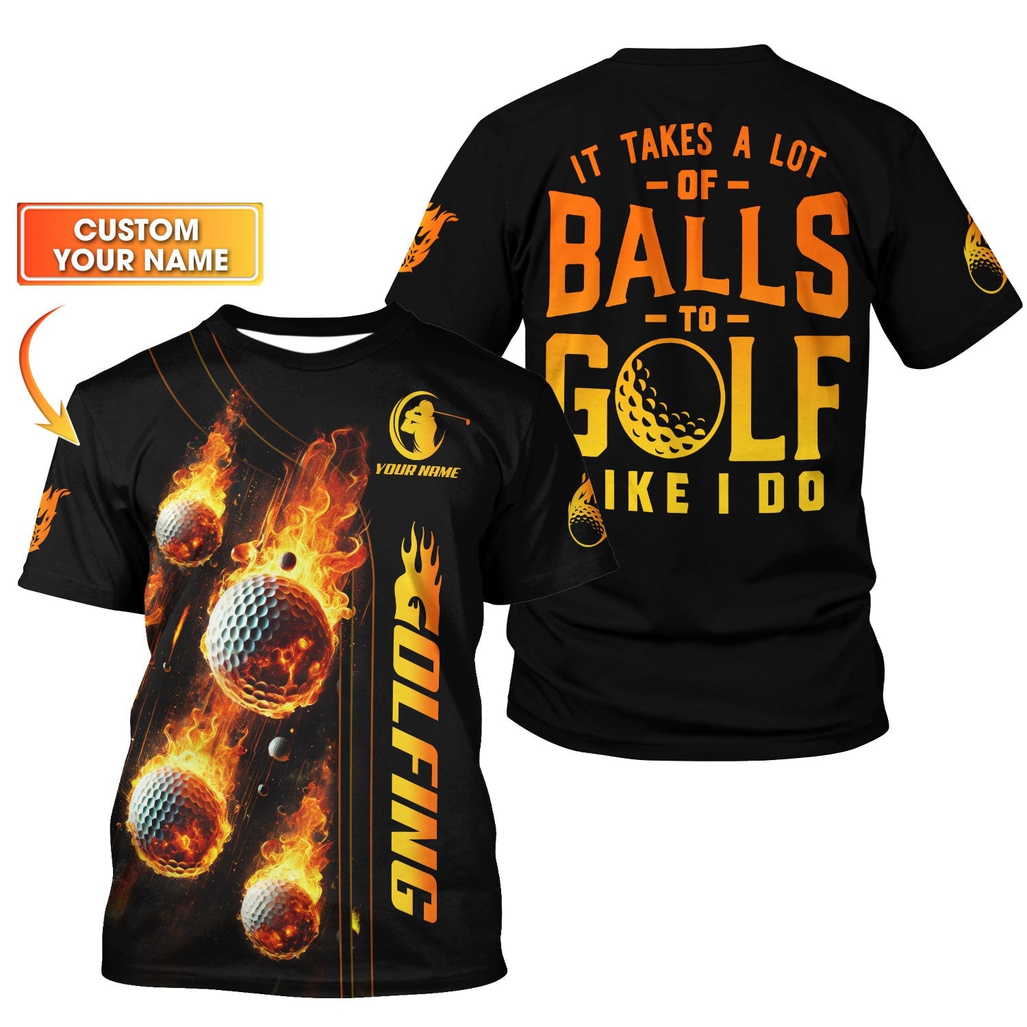 Fire Golf Ball Men's Golf Polo Shirt, Golfing Apparel, Mens Golf Gift, Gift For Golf Lovers