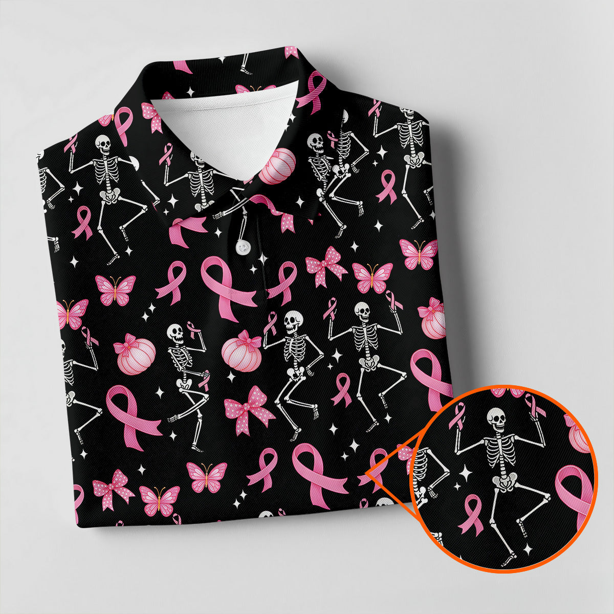 Funny Skeleton Breast Cancer Men's Golf Shirt, Breast Cancer Awareness Shirt, Golf Gift For Men