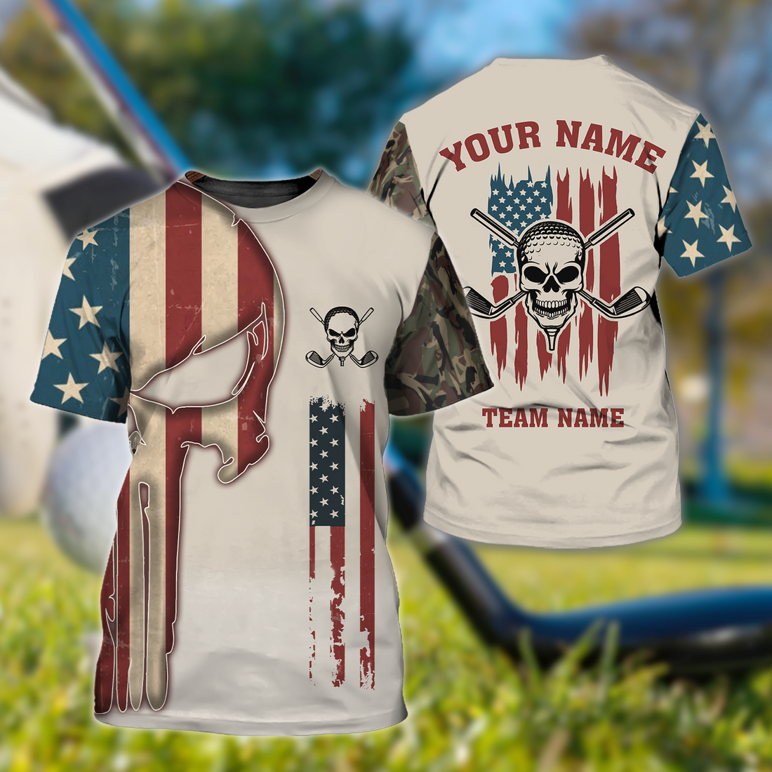 Custom Men's Golf Polo Shirt, Skull Golf Shirt, Patriotic Golf Shirt, Gift For Golfers
