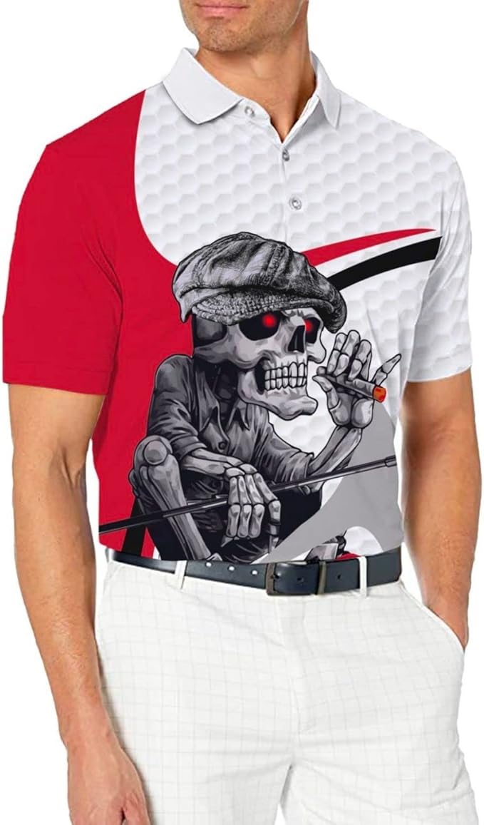 Skull Men's Golf Polo Shirt, Funny Skull Golf Shirt, Dad Golf Gift