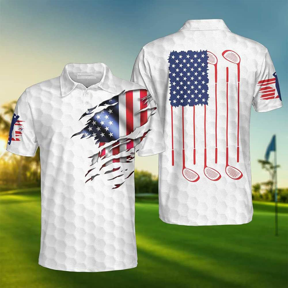 American Flag Men's Golf Polo Shirt,US Patriotic Pride Men's Golf Polo Shirt, Patriotic Golf Shirt, USA Golf Shirt