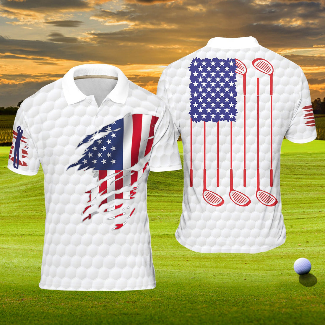 American Flag Men's Golf Polo Shirt,US Patriotic Pride Men's Golf Polo Shirt, Patriotic Golf Shirt, USA Golf Shirt