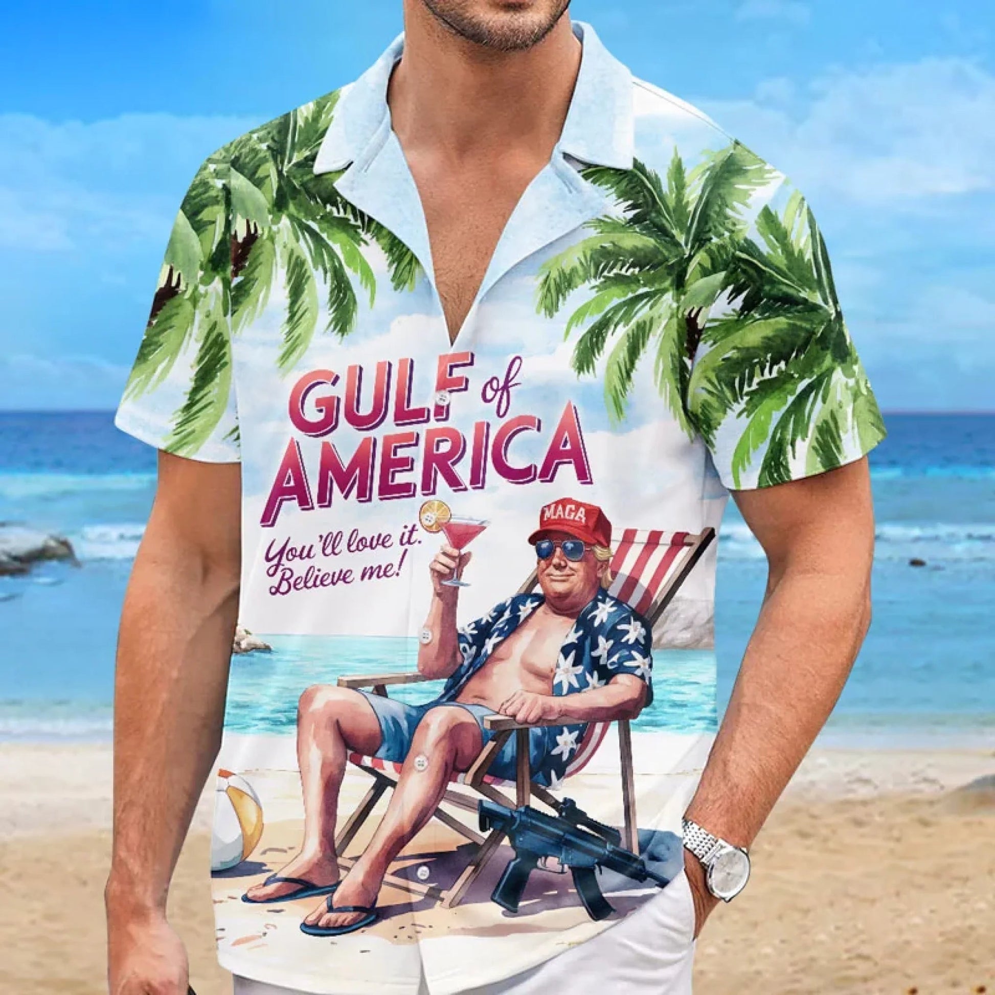 Gulf Of America Shirt, US Patriotic Pride Unisex Tropical Hawaiian Aloha Shirt, USA Golf Shirt