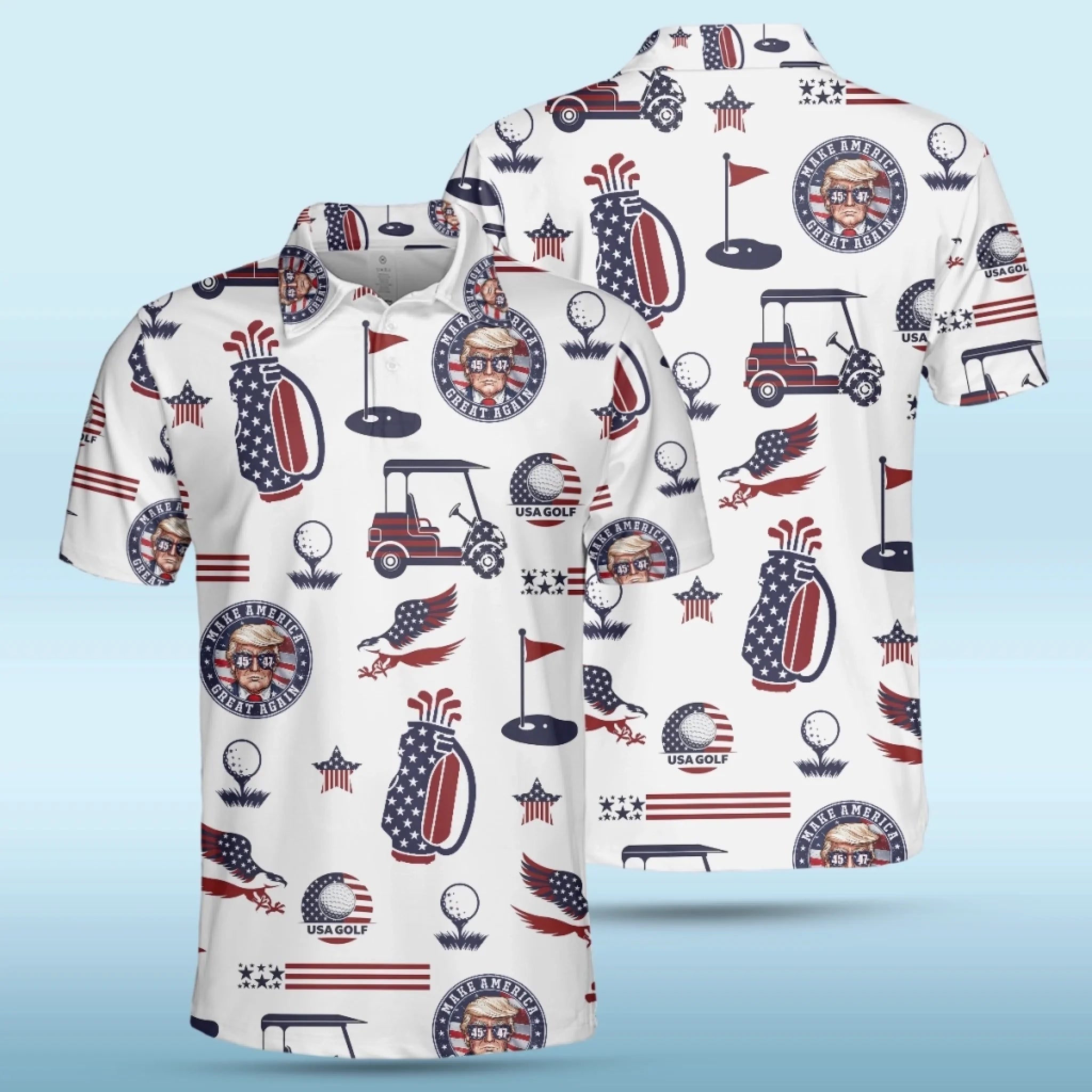 Tee Off Like A President Polo Shirt, US Patriotic Pride Men's Golf Polo Shirt, Patriotic Golf Shirt