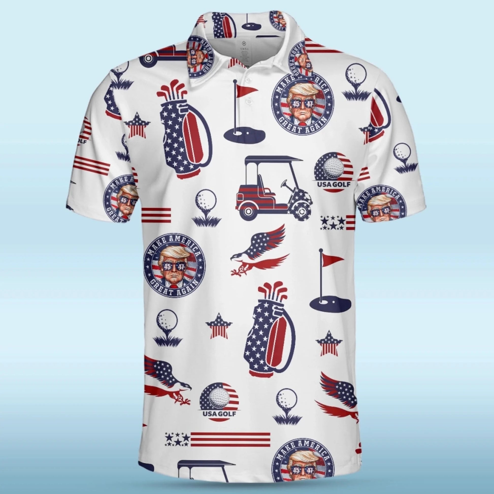 Tee Off Like A President Polo Shirt, US Patriotic Pride Men's Golf Polo Shirt, Patriotic Golf Shirt