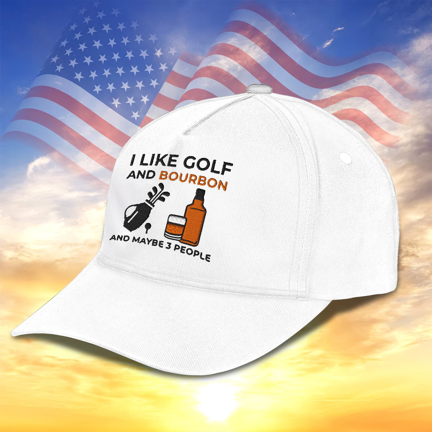 I Like Golf And Bourbon Embroidered Baseball Cap, Golf Hat, Dad Golf Gift