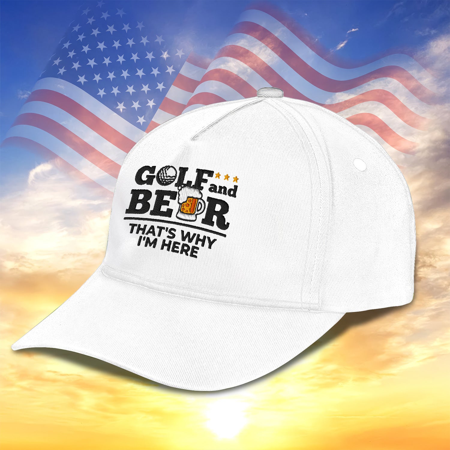 Golf And Beer Embroidered Baseball Cap, Golf Hat, Dad Golf Gift