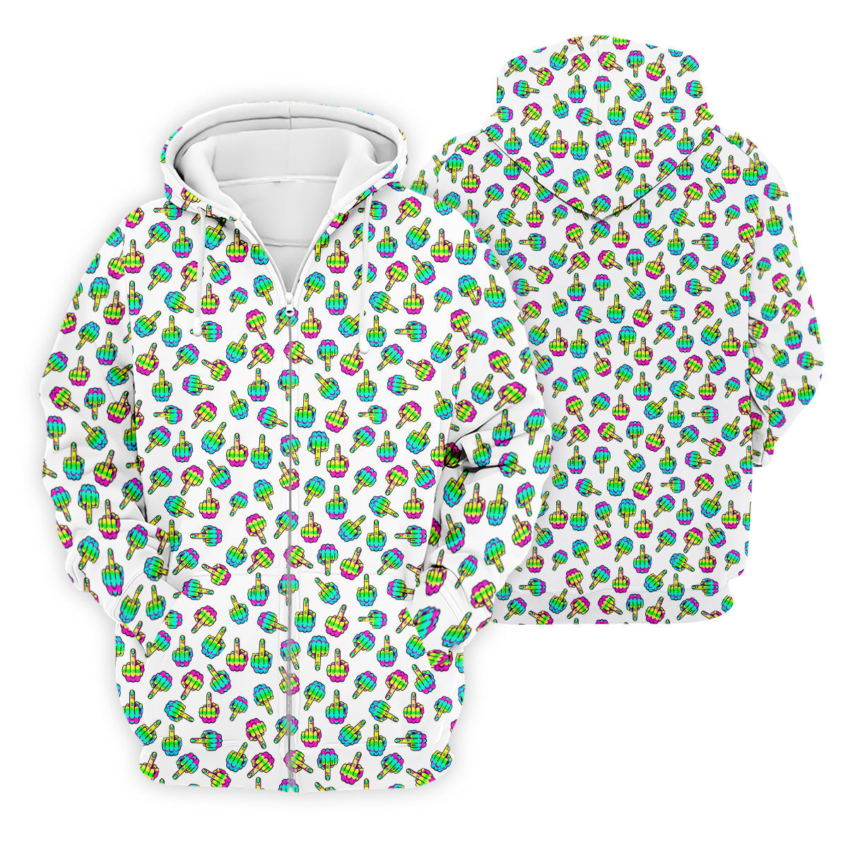 Neon Middle Finger Men Fun Golf Shirts, White Golf Polo, Cool Golf Gifts, Golfing Apparel