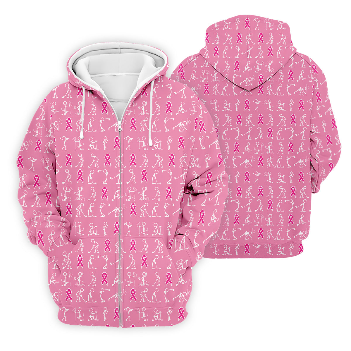 Funny Stick Figure Men's Golf Shirt, Breast Cancer Awareness Shirt, Pink Golf Shirt, Golf Shirts For Men
