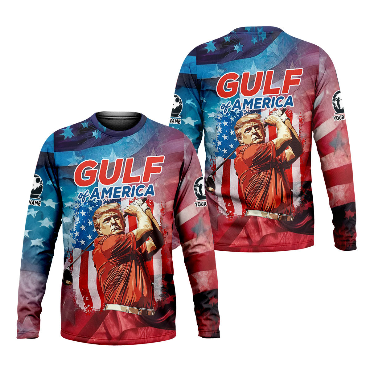 Gulf Of America Patriotic Golf Polo Shirts, Mens Golf Polo Shirts, Golf Gift Ideas For Him, Long Sleeve Golf Polo