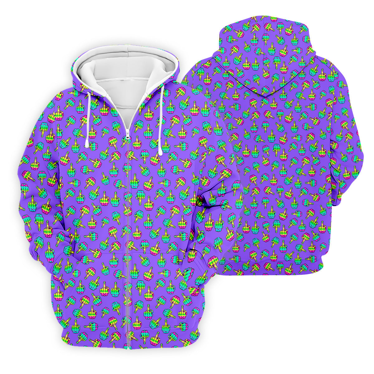 Neon Middle Finger Purple Golf Shirt, Fun Golf Shirts For Men, Cool Golf Gifts, Polo For Men