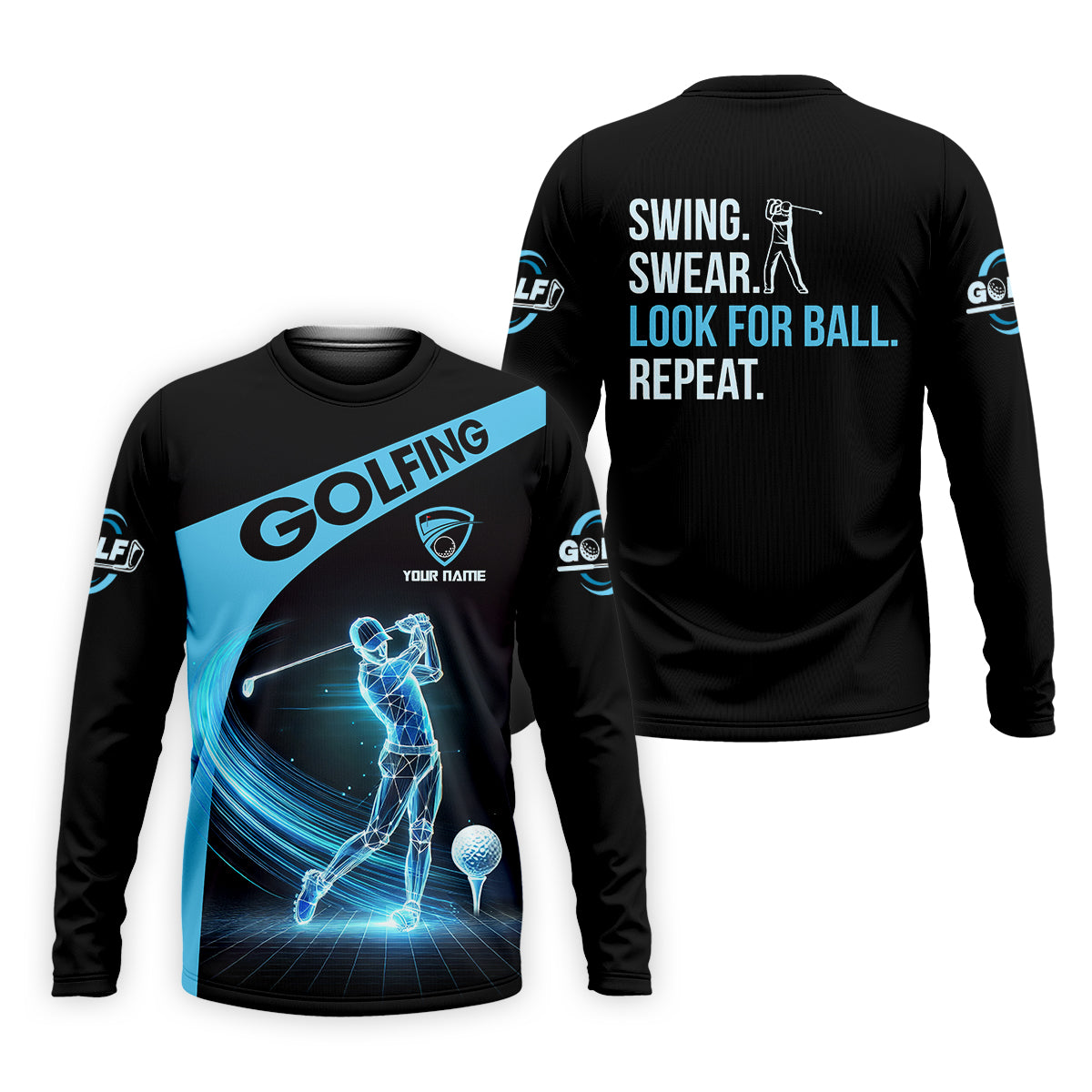 Swing Swear Look For Ball Repeat Custom Funny Golf Polo Shirt, Dad Golf Gifts