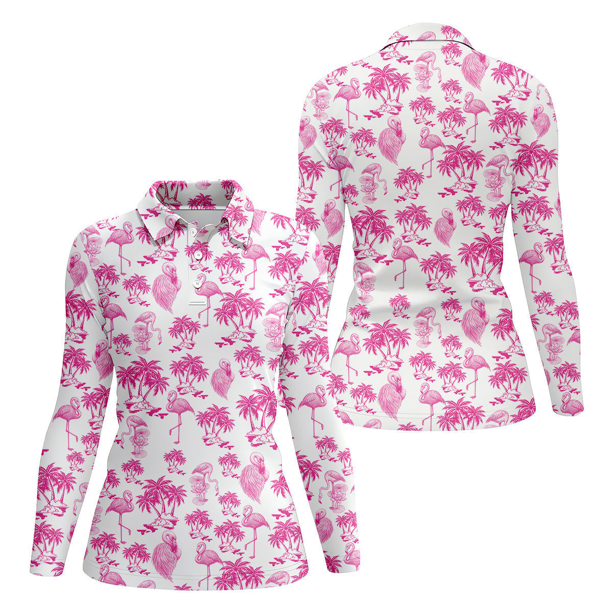 Flamingo Coconut Funny Womens Golf Polo Shirt, Ladies Golf Clothes, Custom Ladies Golf Shirt