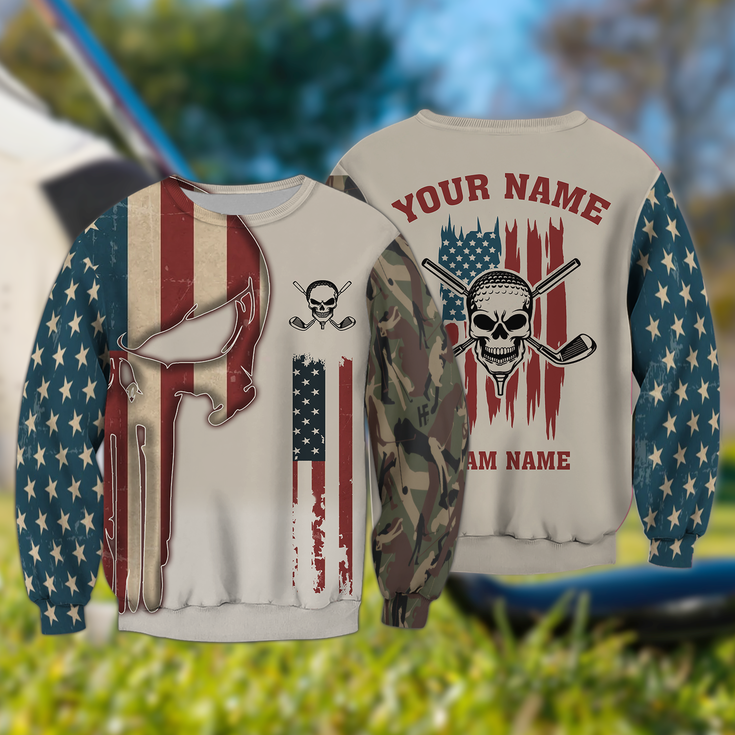 Custom Men's Golf Polo Shirt, Skull Golf Shirt, Patriotic Golf Shirt, Gift For Golfers