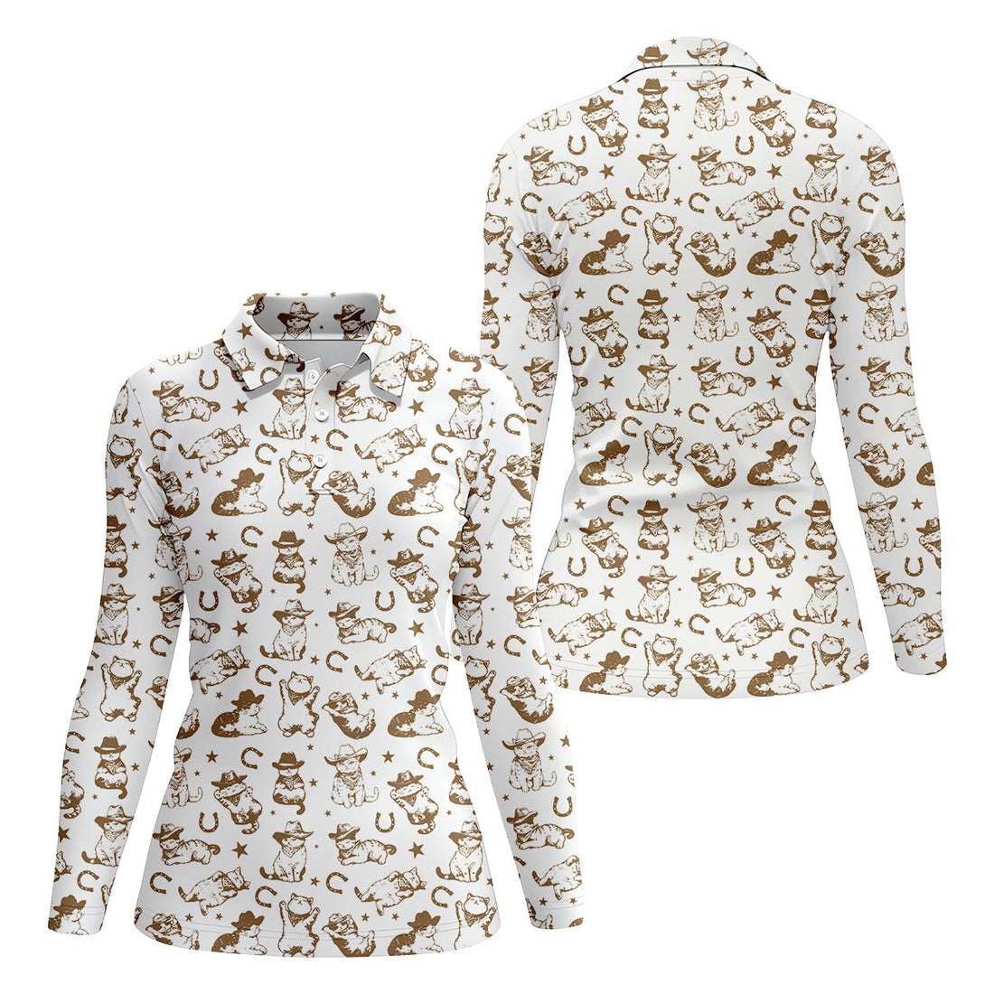 Western Cat Pattern Womens Golf Polo Shirts, Ladies Golf Gift Ideas, Ladies Golf Tops, Matching Golf Shirts
