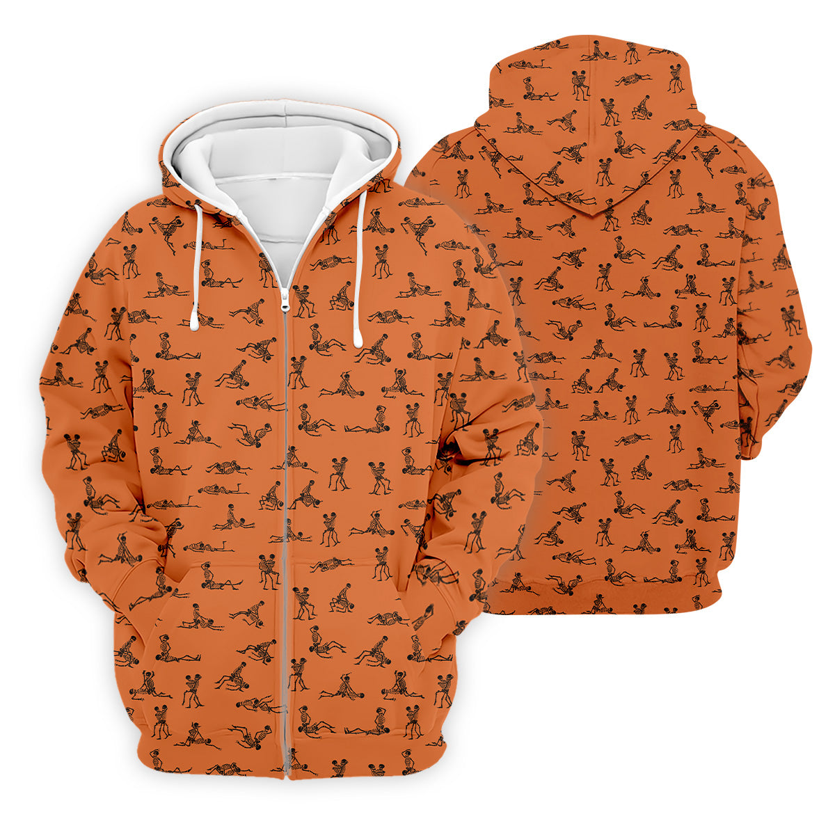 Orange And White Funny Skeleton Sex Position Golf Shirt, Halloween Gift Idea, Fun Golf Shirts For Men, Polo For Men
