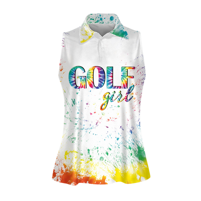 Peace Love Golf Girl Sleeveless Golf Shirt, Tie Dye Golf Shirts, Womens Golf Polo Shirts, Golf Gifts For Her