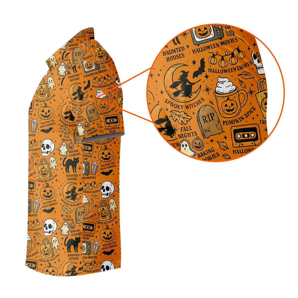 Orange Halloween Cat Golf Polo Shirts, Halloween Theme Shirts, Mens Golf Polo Shirts, Golfing Apparel