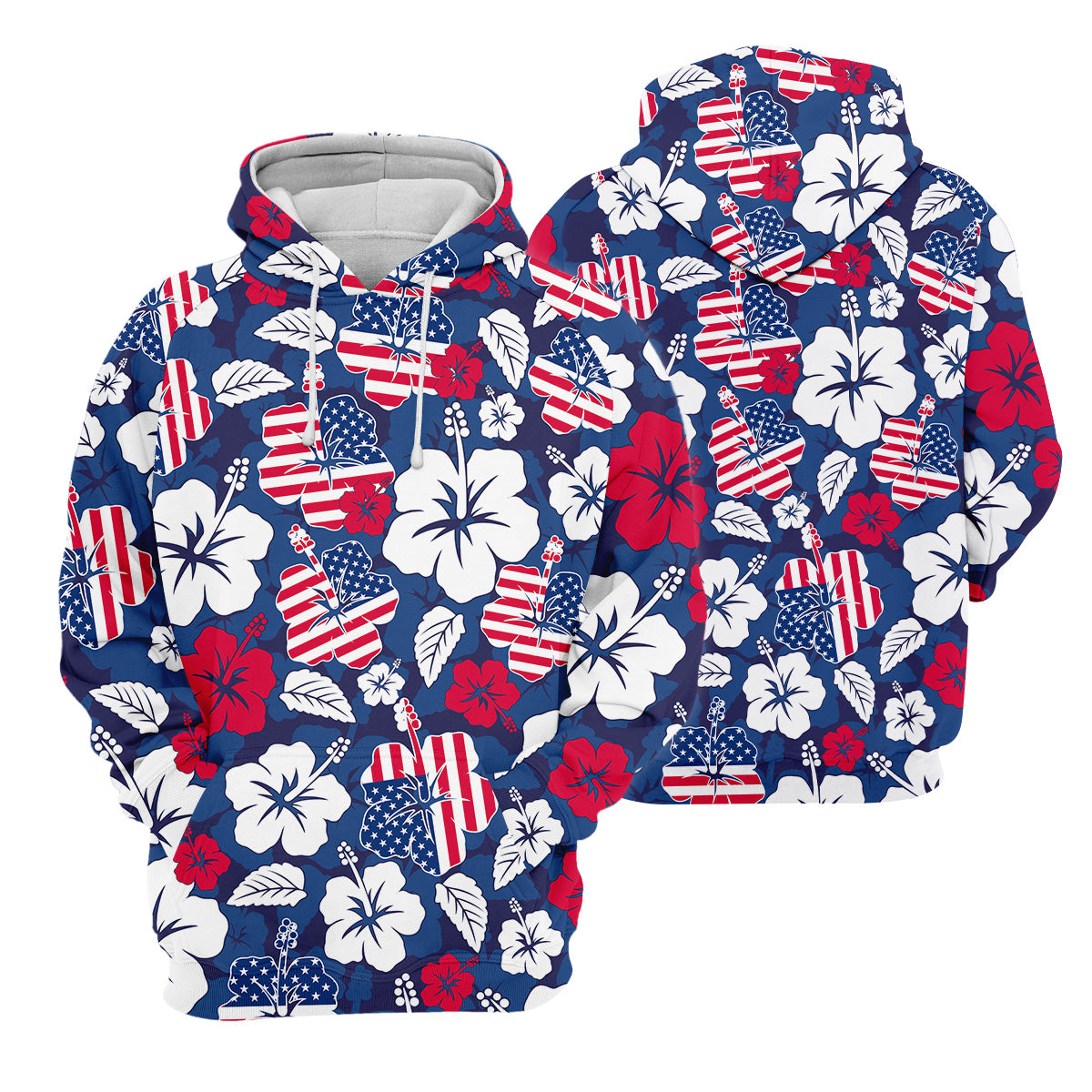 Tropical Hibiscus American Flag Womens Golf Polo Shirt, Women's 4th Of July Shirts, Custom Ladies Golf Shirt